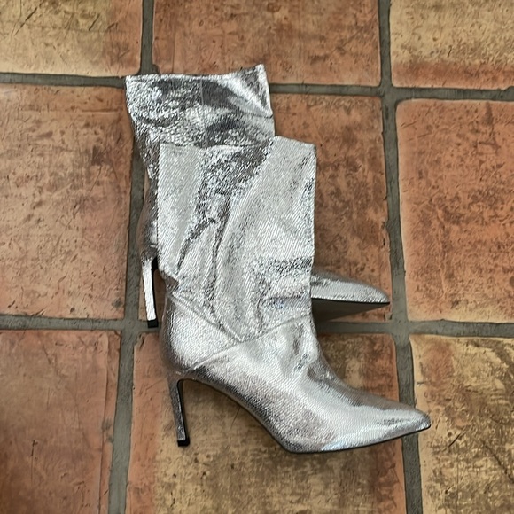 ALL SAINTS Orleana Metallic Silver Leather Stiletto Bootie Size 11 MSRP$349 - Picture 8 of 11